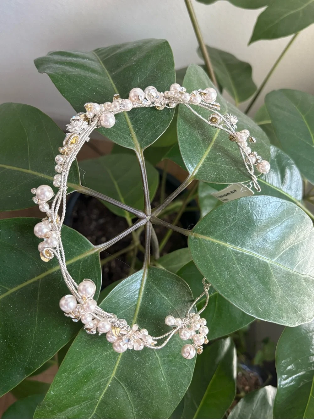 Pearl & Crystal Floral Moldable Bridal Hair Piece Silver Metal